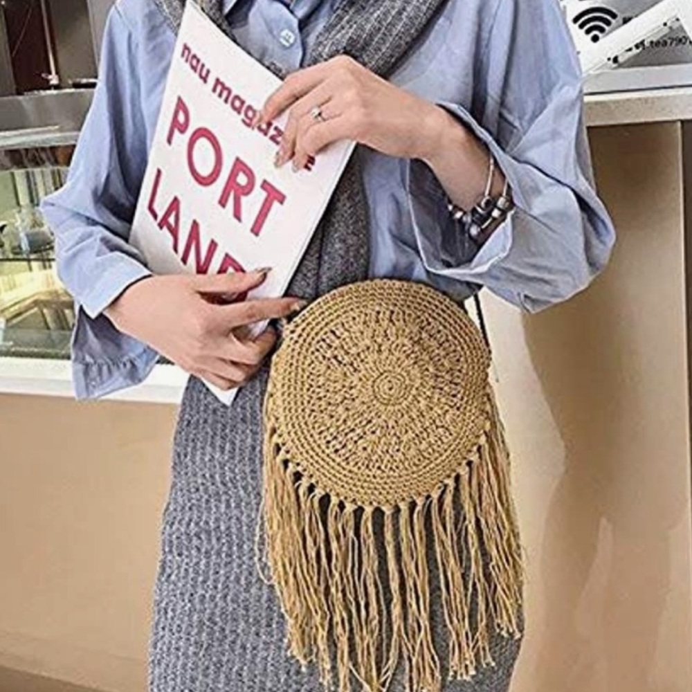 Handwoven Cotton Straw Shoulder Bag